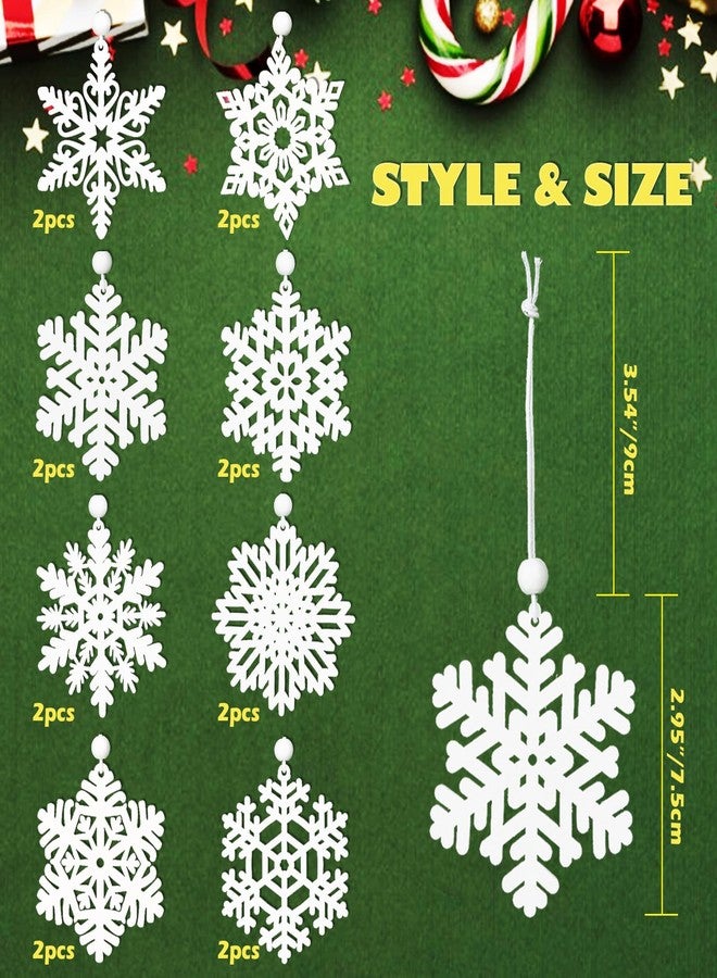 PPRAFDD 16 PCS White Wooden Snowflakes Ornaments 8 Styles 3-inch Christmas Wood Snowflake for Crafts Hanging Decorations with Twine for Winter Home Tree Garland Christmas Decoration - Image 3